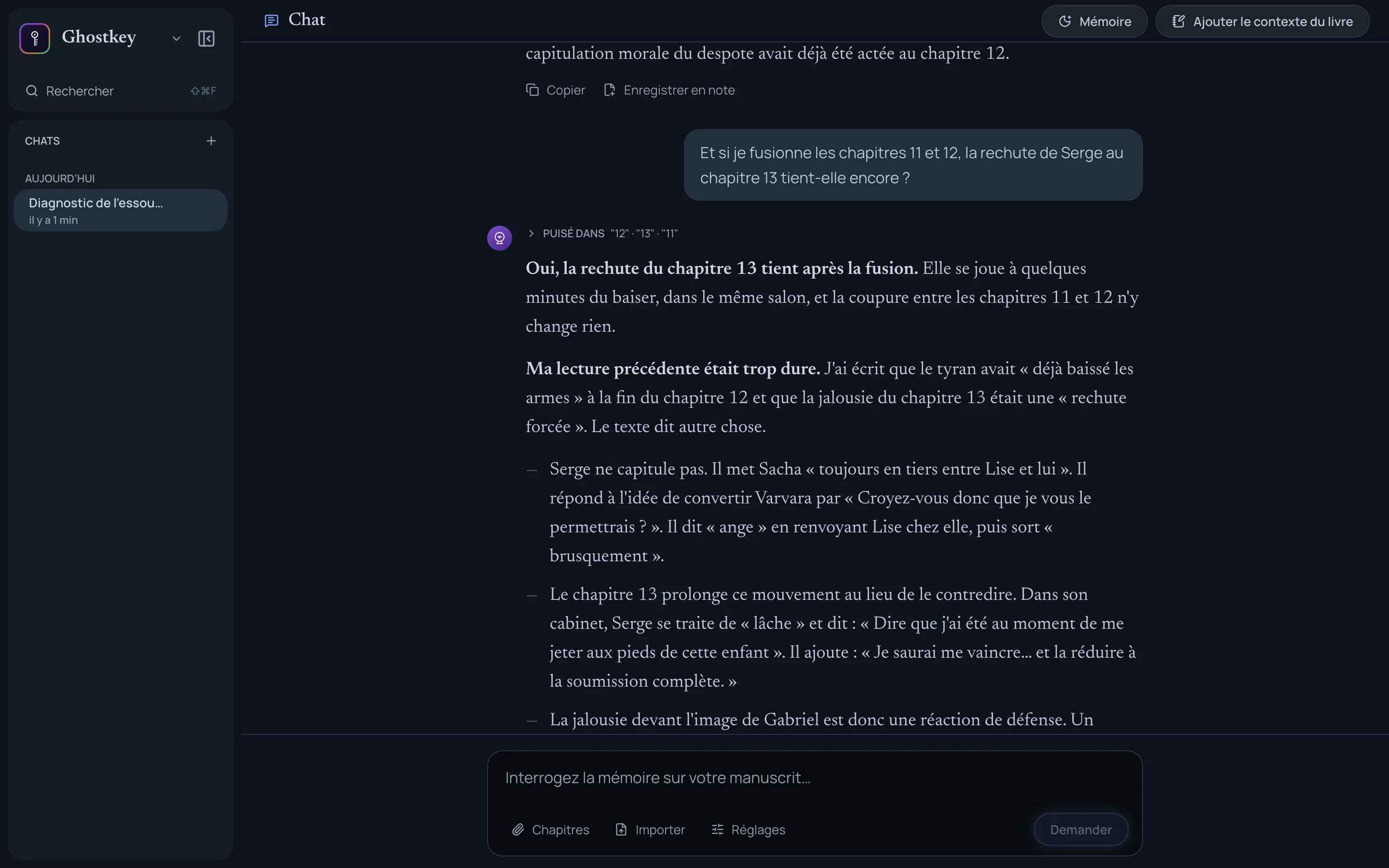 Le chat qui juge si l’on peut fusionner les chapitres 11 et 12 d’Esclave… ou reine ?, et qui revient sur sa première lecture en citant le livre