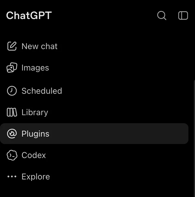 The ChatGPT sidebar, with Plugins selected